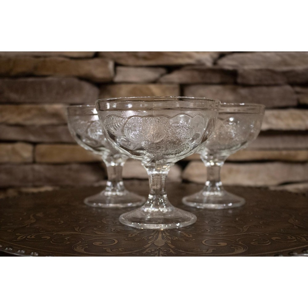 Libbey Footed Sherbet Dishes Set of 3 | Vintage Fruit Pattern Glass Dessert Cups